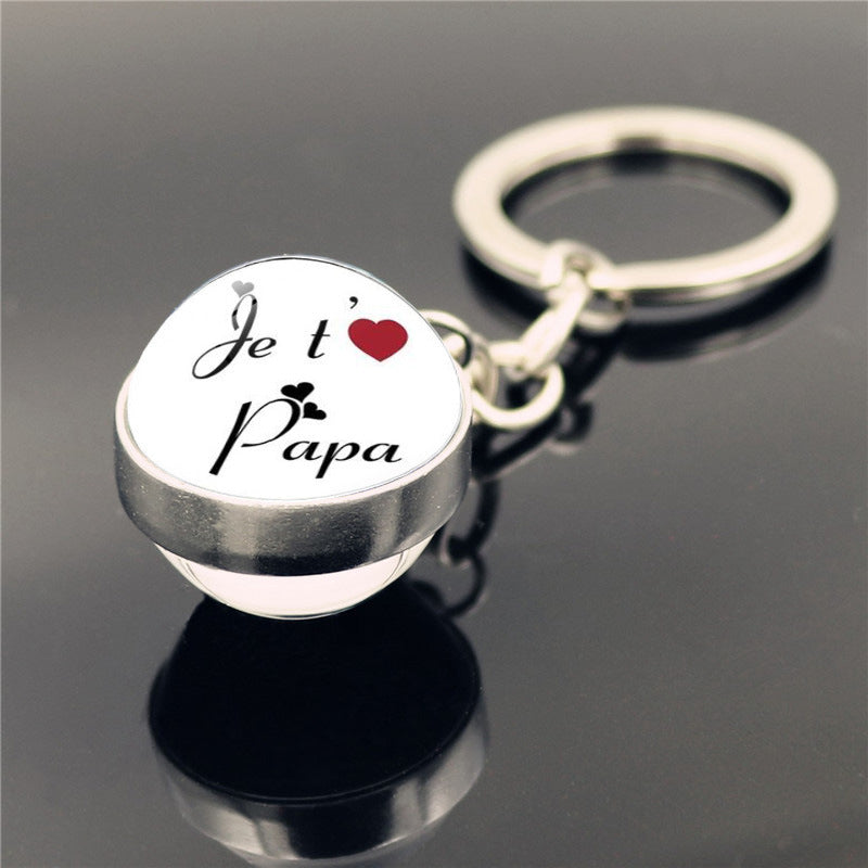 Wholesale Father's Day Gift I Love daddy Double Sided Glass Ball Keychains
